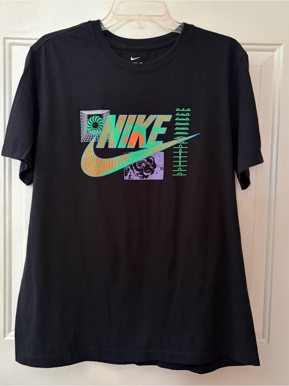 Nike Black Short Sleeve Tee with Teal and Orange Graphic